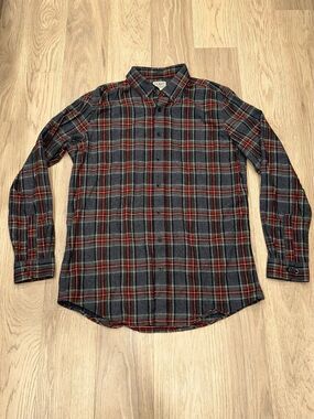 LL Bean Scotch Plaid Flannel Shirt Mens L Tall Green Red